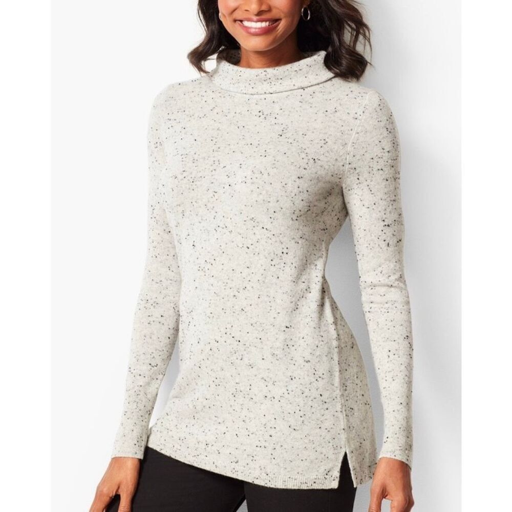 Talbots Pure Cashmere grey speckled turtleneck sweater petite